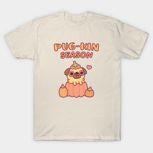 Cute Pug In Pumpkin Pugkin Season Funny T-Shirt